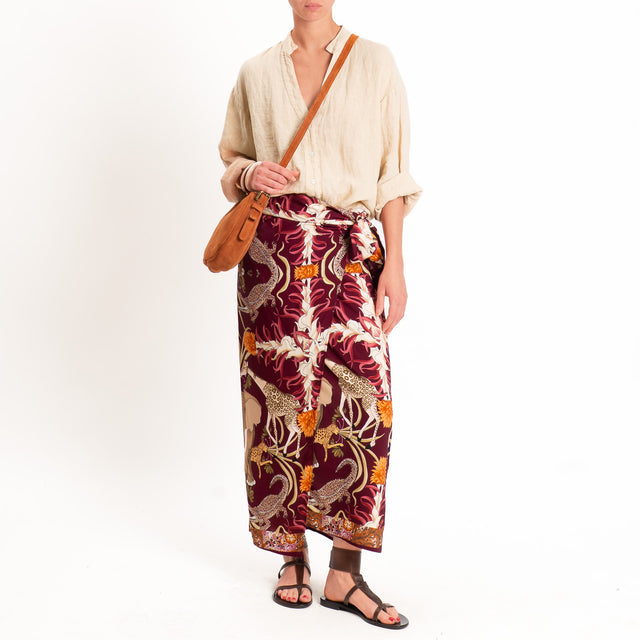 Tensione in-Gonna pareo fantasia jungle - vino/beige/burro