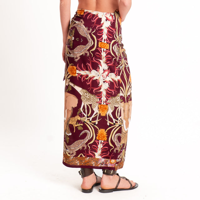 Tensione in-Gonna pareo fantasia jungle - vino/beige/burro