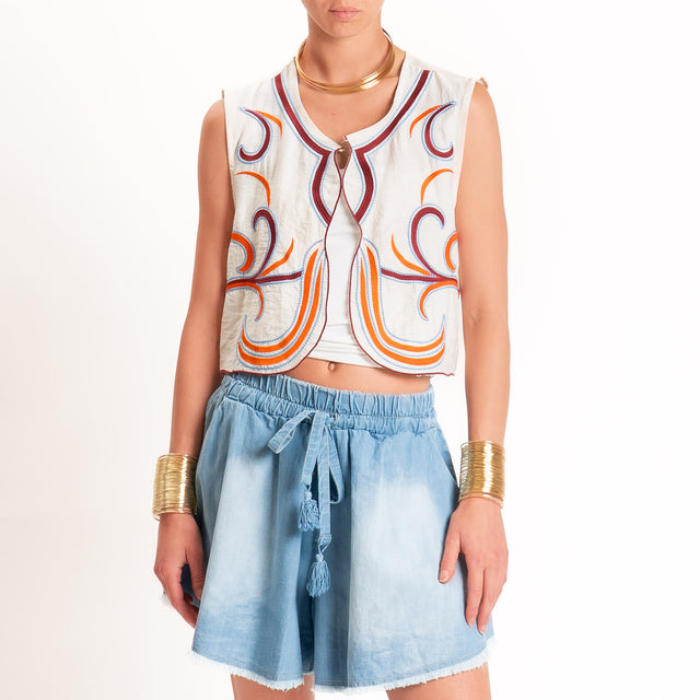Tensione in-Gilet misto lino con ricami - burro/orange/vino