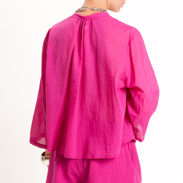 Tensione in-Camicia mussola collo coreana manica 3/4 - magenta