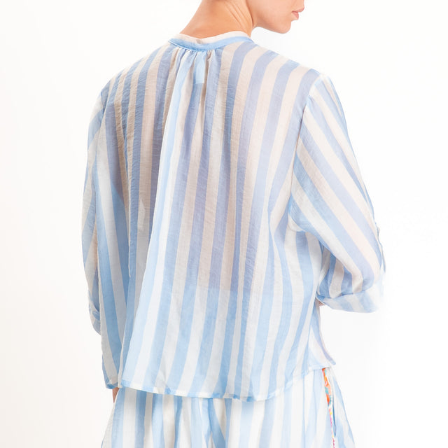 Tensione in-Camicia mussola a righe con ricami - panna/celeste