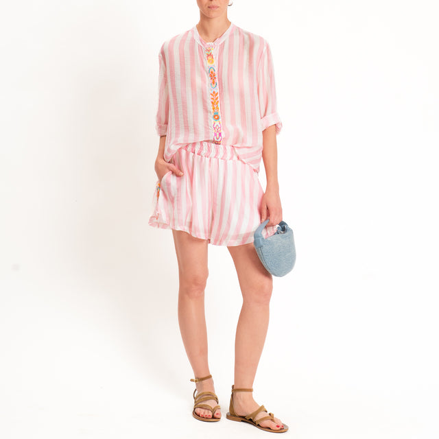 Tensione in-Camicia mussola a righe con ricami - panna/rosa