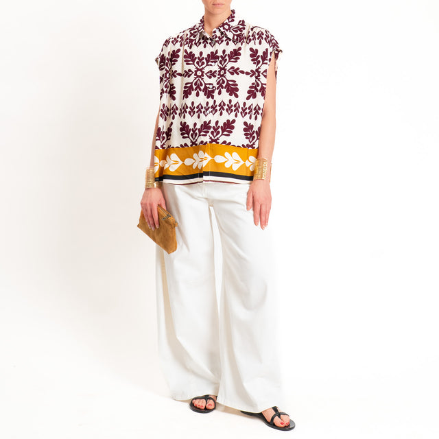 Tensione in-Camicia smanicata fantasia - burro/vino/senape
