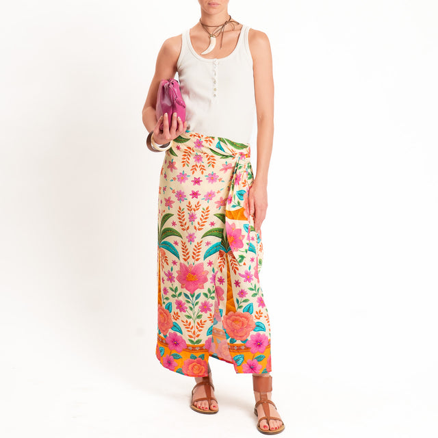 Tensione in-Gonna pareo fantasia floreale - fucsia/sand/orange