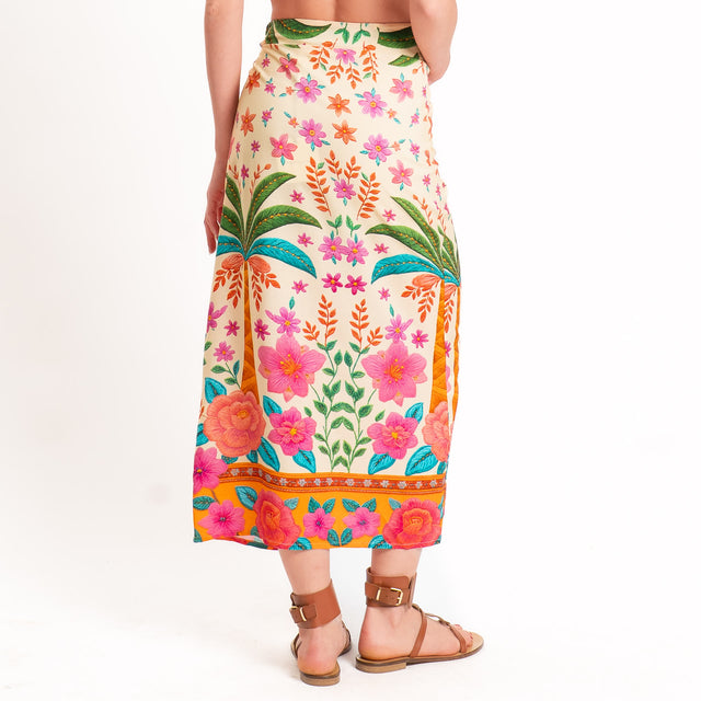 Tensione in-Gonna pareo fantasia floreale - fucsia/sand/orange