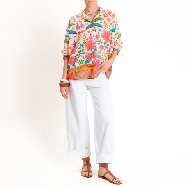 Tensione in-Camicia mussola fantasia floreale - fucsia/sand/orange