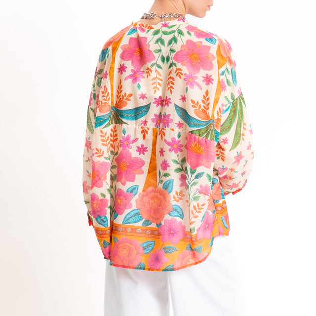 Tensione in-Camicia mussola fantasia floreale - fucsia/sand/orange