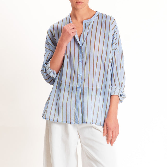 Tensione in-Camicia mussola a righe - celeste/choco