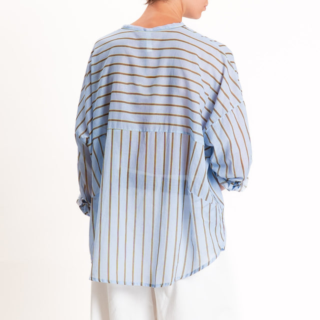 Tensione in-Camicia mussola a righe - celeste/choco