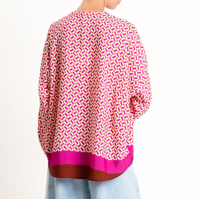 Tensione in-Camicia fantasia geometrica - fucsia/burro