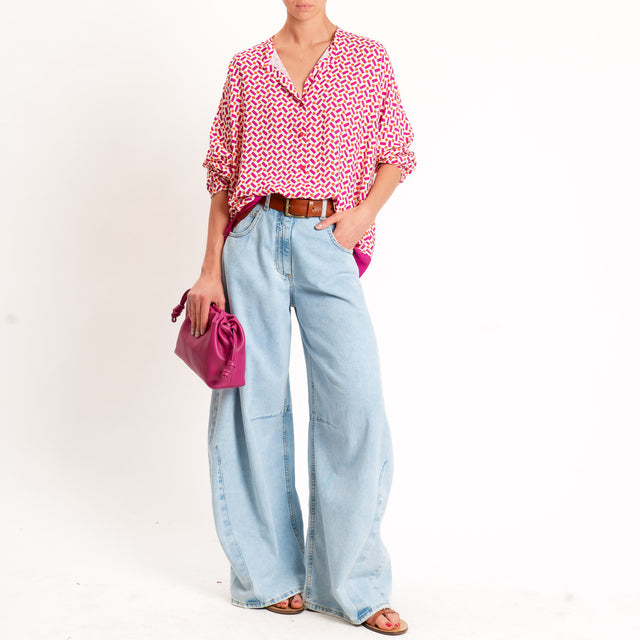 Tensione in-Camicia fantasia geometrica - fucsia/burro