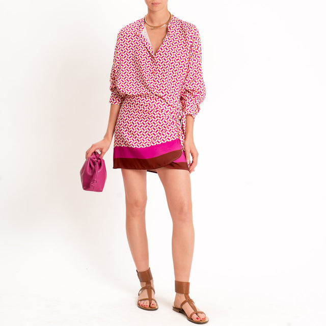 Tensione in-Camicia fantasia geometrica - fucsia/burro