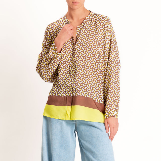 Tensione in-Camicia fantasia geometrica - choco/lime