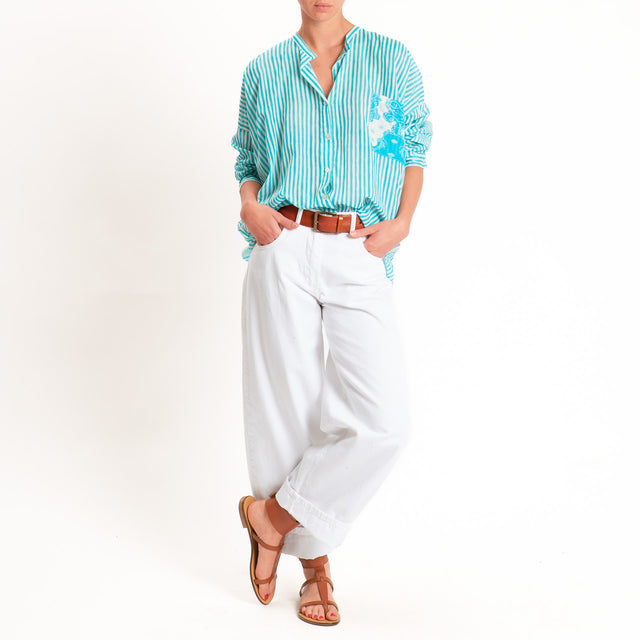 Tensione in-Camicia mussola a righe - turchese/latte