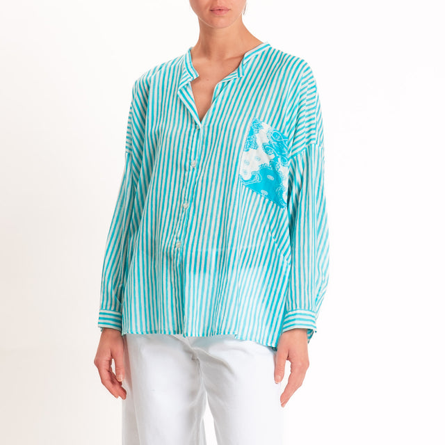 Tensione in-Camicia mussola a righe - turchese/latte