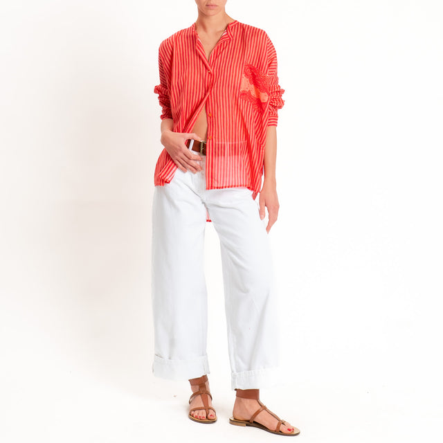 Tensione in-Camicia mussola a righe - fucsia/arancio
