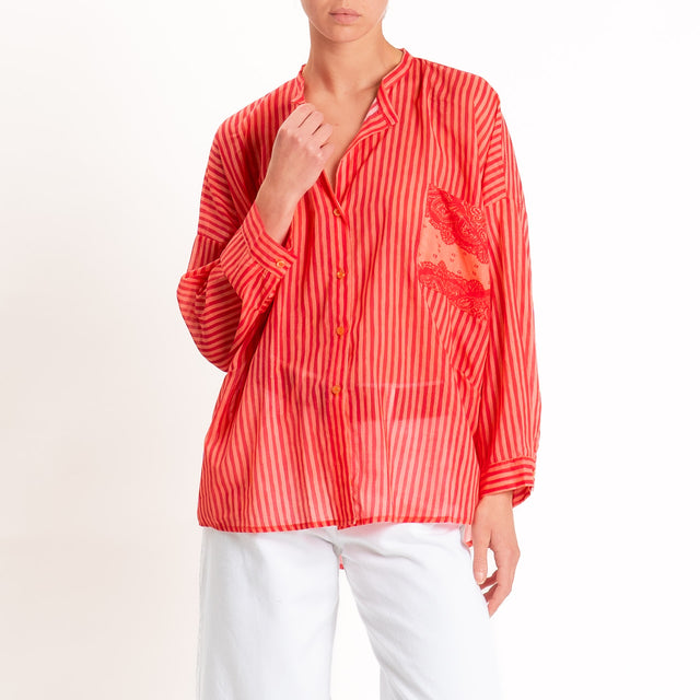 Tensione in-Camicia mussola a righe - fucsia/arancio