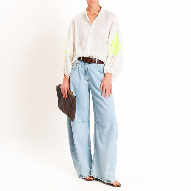 Tensione in-Camicia mussola manica palloncino con ricami - burro/lime