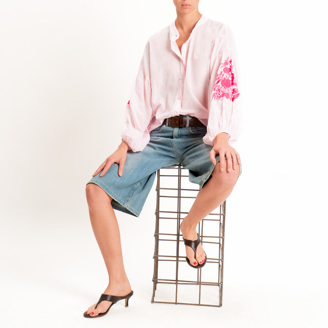 Tensione in-Camicia mussola manica palloncino con ricami - rosa/fucsia