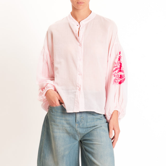 Tensione in-Camicia mussola manica palloncino con ricami - rosa/fucsia