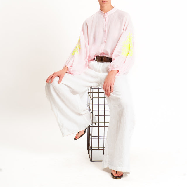 Tensione in-Camicia mussola manica palloncino con ricami - rosa/lime