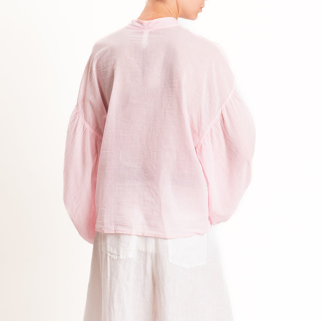 Tensione in-Camicia mussola manica palloncino con ricami - rosa/lime