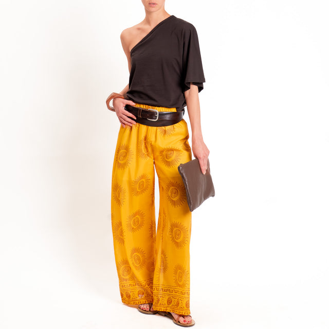 Tensione in-Pantalone mussola fantasia sole - giallo