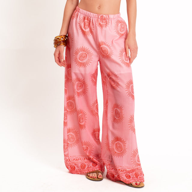 Tensione in-Pantalone mussola fantasia sole - rosa