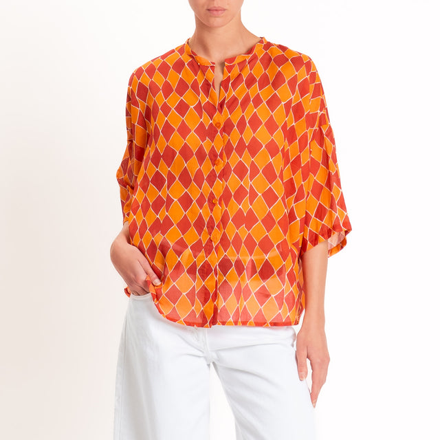 Tensione in-Camicia in mussola fantasia rombi - arancio/india
