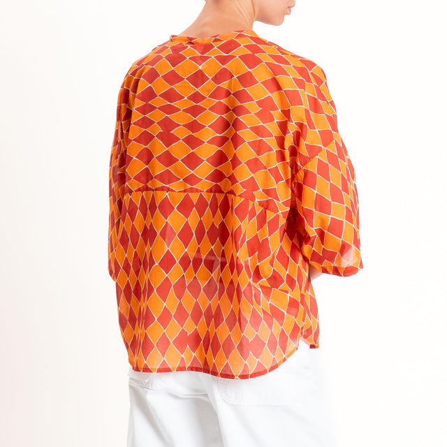 Tensione in-Camicia in mussola fantasia rombi - arancio/india