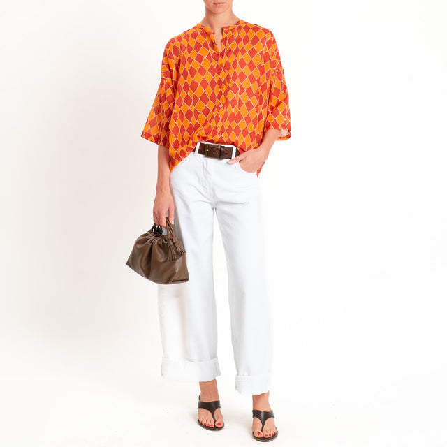 Tensione in-Camicia in mussola fantasia rombi - arancio/india