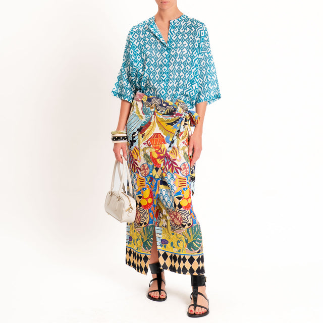 Tensione in-Camicia in mussola fantasia rombi - blu/latte