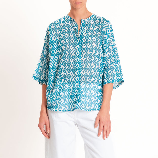 Tensione in-Camicia in mussola fantasia rombi - blu/latte