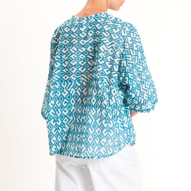 Tensione in-Camicia in mussola fantasia rombi - blu/latte