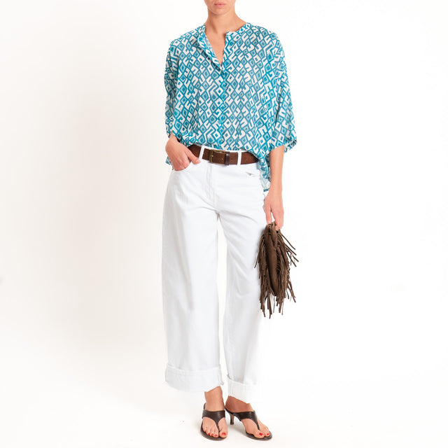 Tensione in-Camicia in mussola fantasia rombi - blu/latte