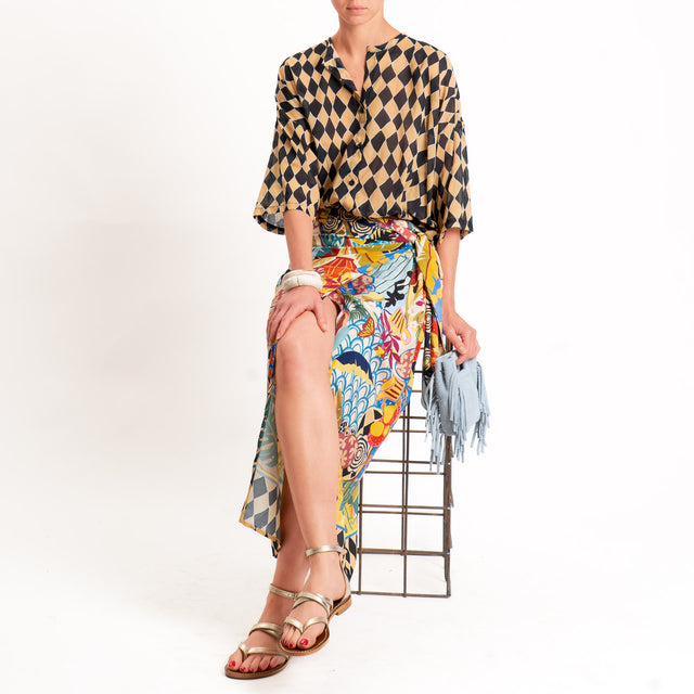 Tensione in-Camicia in mussola fantasia rombi - camel/nero