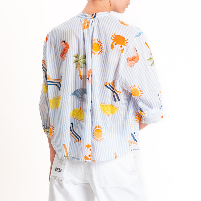 Tensione in-Camicia mussola a righe fantasia - bianco/celeste