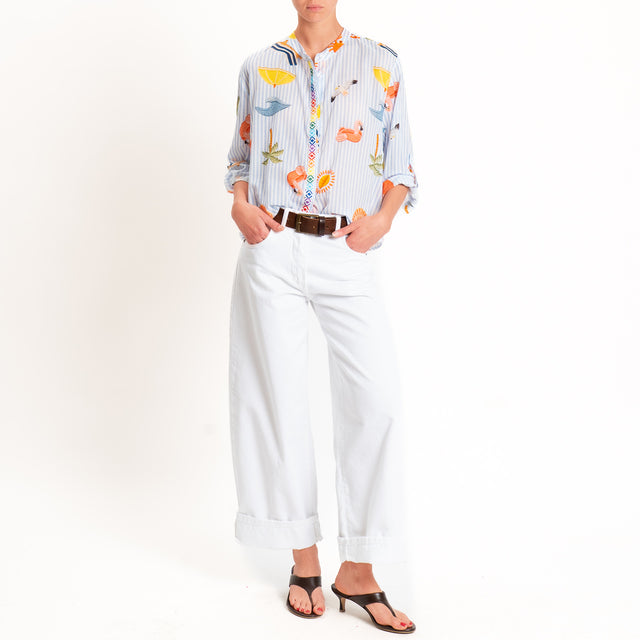 Tensione in-Camicia mussola a righe fantasia - bianco/celeste