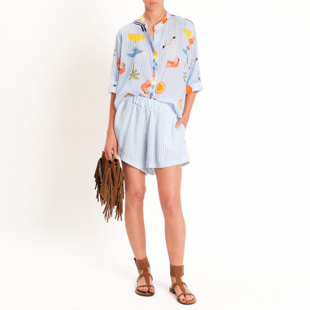 Tensione in-Shorts a righe fantasia - bianco/celeste