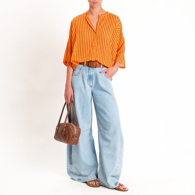 Tensione in-Camicia mussola a righe - arancio/rosso