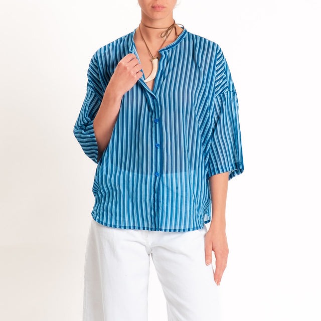 Tensione in-Camicia mussola a righe - blu/azzurro