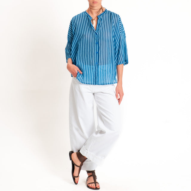 Tensione in-Camicia mussola a righe - blu/azzurro