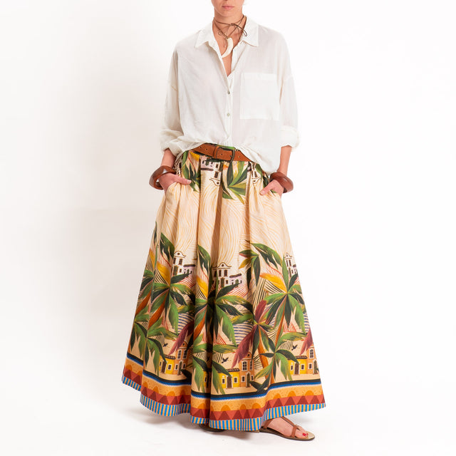 Tensione in-Gonna pieghe fantasia elastico dietro - sand/olive/peach