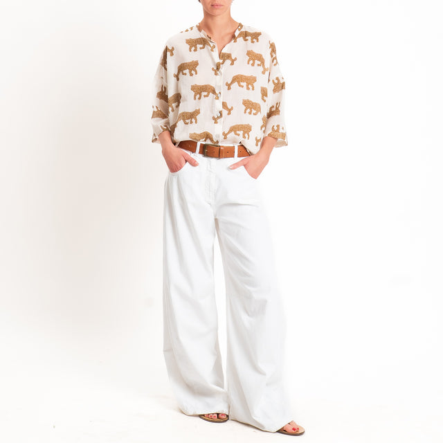 Tensione in-Camicia mussola fantasia tigri - panna/moro