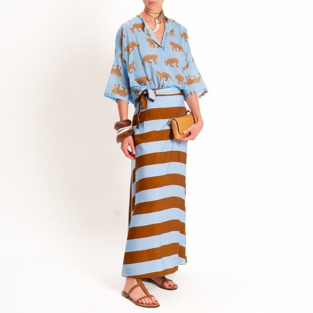 Tensione in-Camicia mussola fantasia tigri - celeste/moro