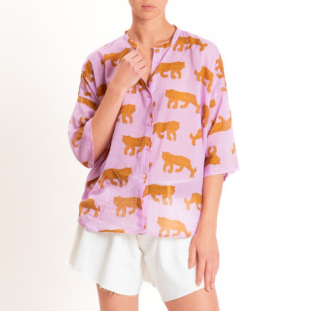 Tensione in-Camicia mussola fantasia tigri - lilla/moro