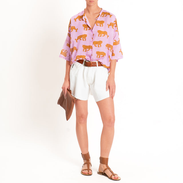 Tensione in-Camicia mussola fantasia tigri - lilla/moro