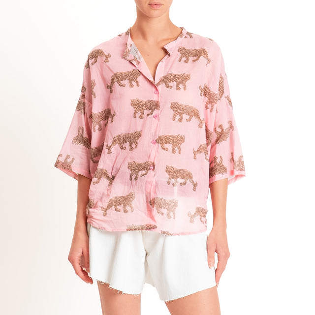 Tensione in-Camicia mussola fantasia tigri - rosa/moro