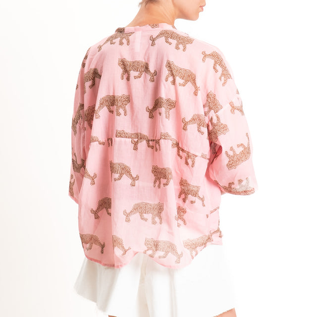 Tensione in-Camicia mussola fantasia tigri - rosa/moro