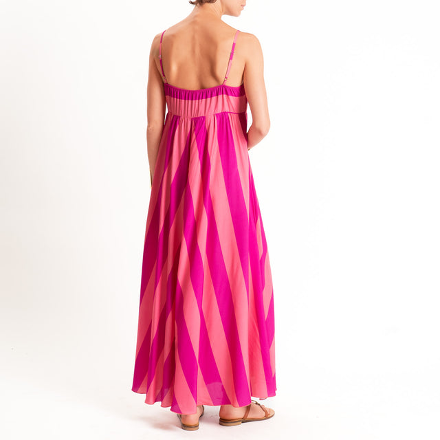Tensione in-Abito righe bretelle regolabili - rosa/fucsia